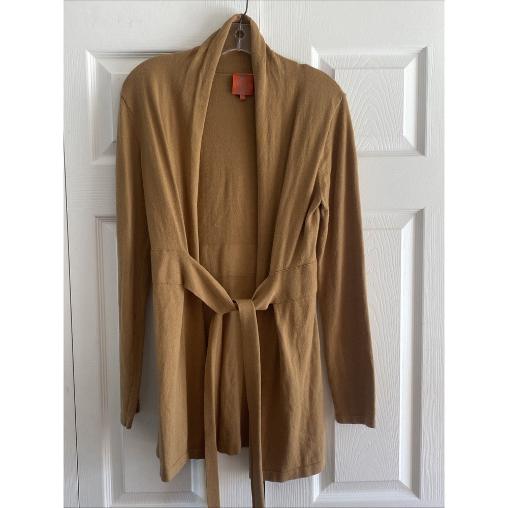 Tracy Negoshian Womens S/M Brown Camel Silk Blend Tie Front Sweater Luxury Capsu